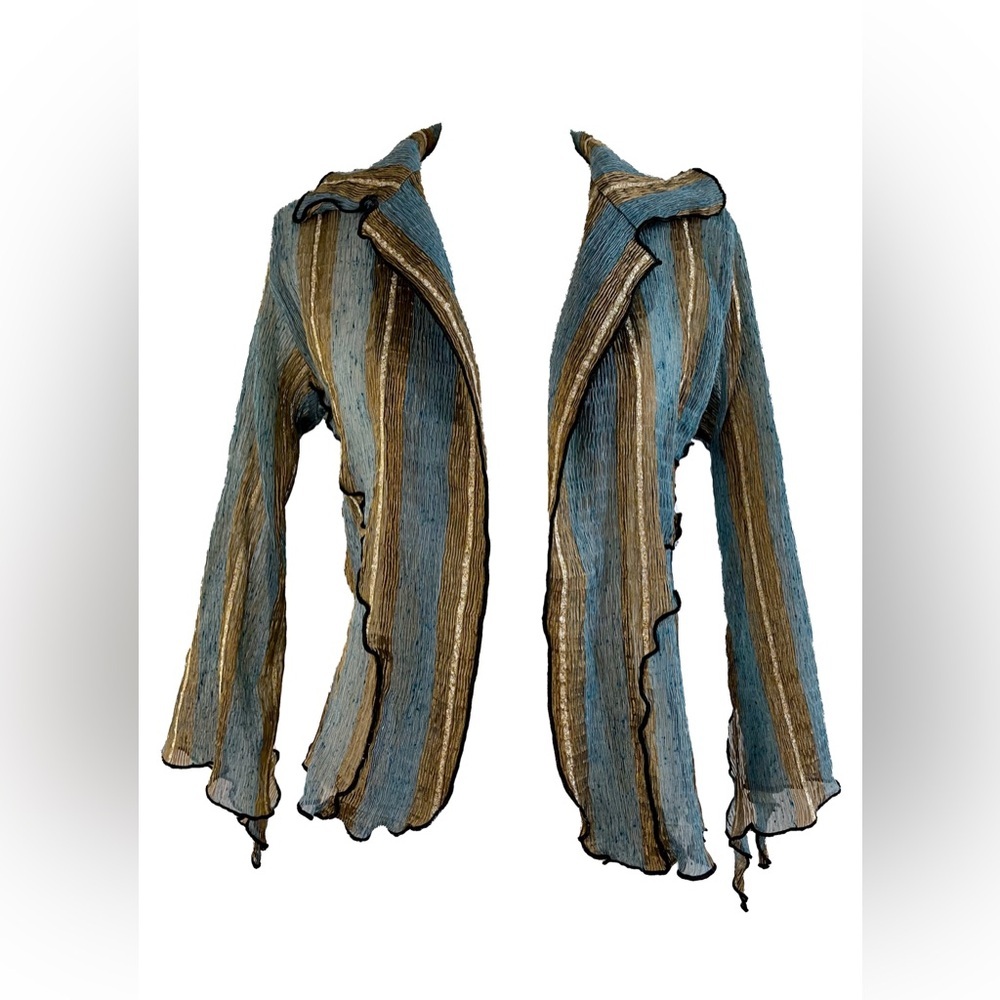 Vintage 90’s Sheer Striped Blue and Gold Cardigan Jacket